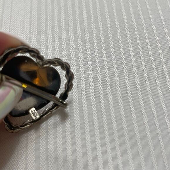 BEAU Sterling Silver LSM Heart Brooch Pin Signed - Picture 4 of 6